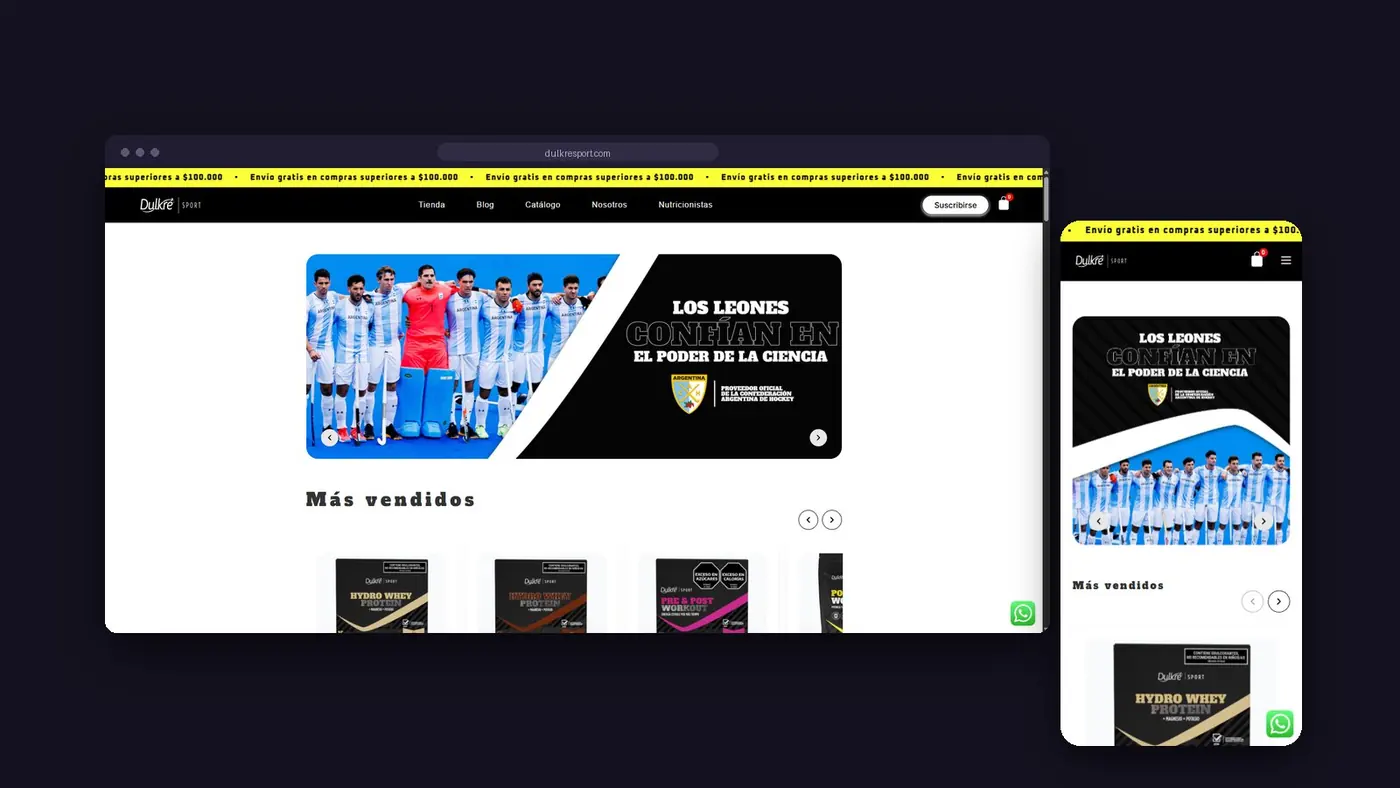 Sitio de Dulkré Sport en escritorio y celular